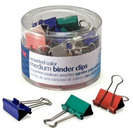 OfficemateOIC Medium Binder Clips, Assorted Colors, 24 Clips per Tub (31029)