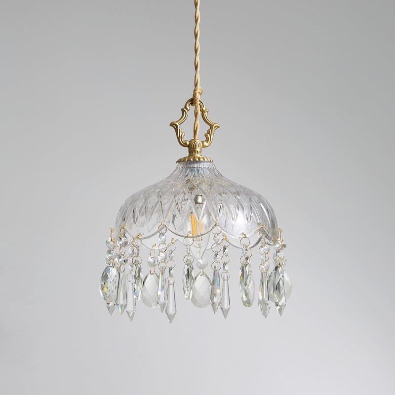 Mini Vintage Crystal Pendant Light - Brass Gold Clear Glass,