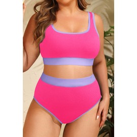 Tempt Me Women Pink Purple Plus Size High Waisted Bikini Set Two Piece Swimsuit Full Coverage Sporty 2 Piece Bathing Suits 18 Plus