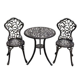 JARDIN DE CENTENNIAL Patio Bistro Set.Rust-Resistant Cast Aluminum Bistro Table Set with Umbrella Hole for Backyard (Leaf DESIGNCOPPER)
