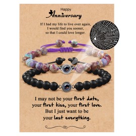 JoycuFF Gifts for Girlfriend And Boyfriend Anniversary Couples Bracelets 100 Languages I Love You Bracelet Birthday Gift for Husband And Wife Wedding Happy Anniversary