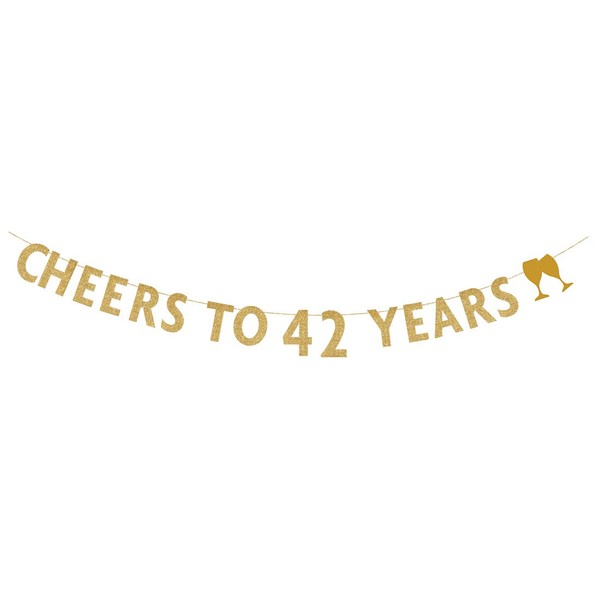 MAGJUCHE Gold glitter Cheers to 42 years banner,42th birthday party decorations