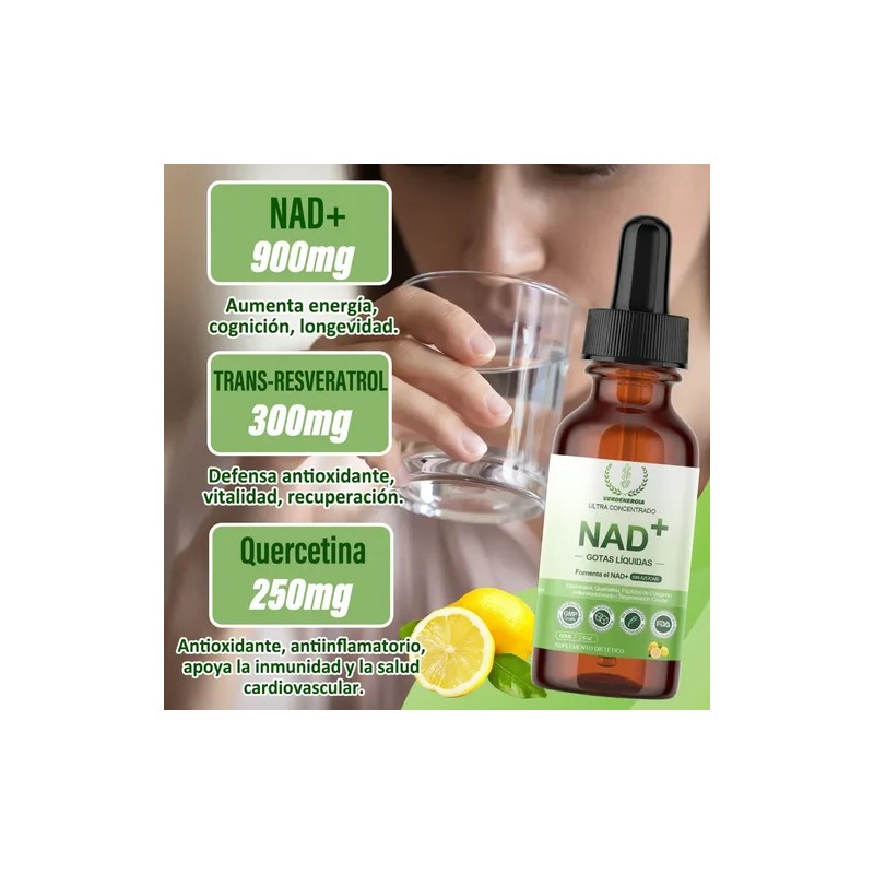 Nad+ Gotas Nr Nicotinamida Ribosa Antioxidante Mujer Hombre Sabor Limón