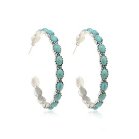 arete bohemios de imitación turquesa en tono plateado con piedra natural colorida y colgante de gota de vaquera, estilo retro, joyería étnica clásico para mujeres y niñas, Metal, Metal