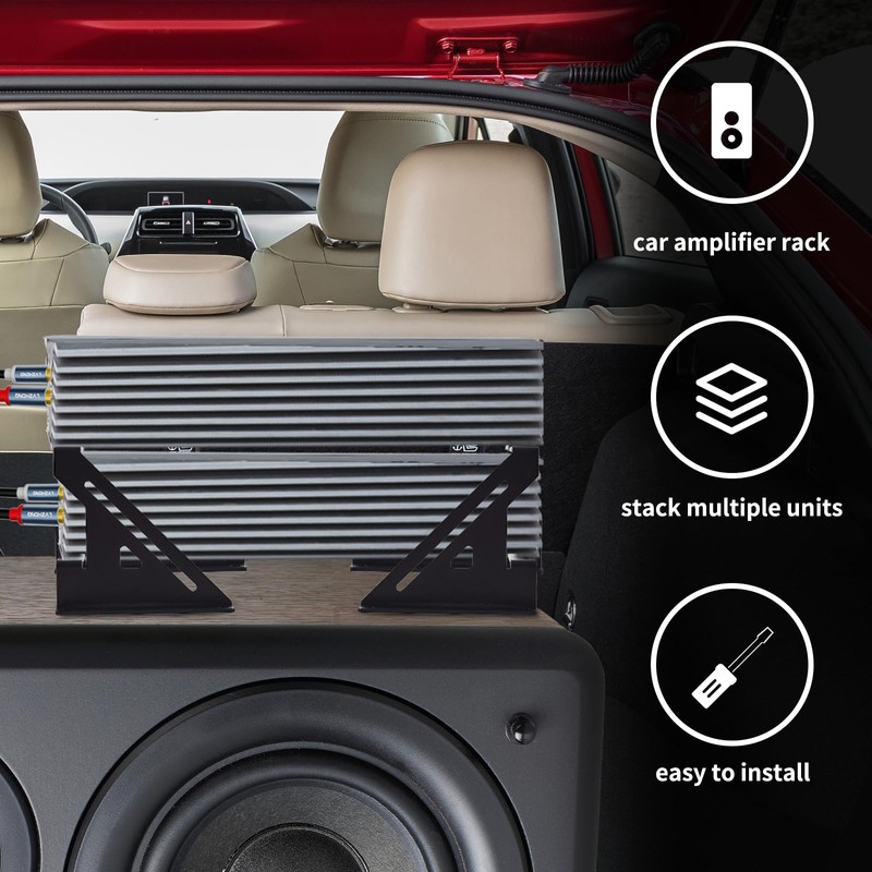 2 Amp Rack Car Audio,24 Watts Steel Amplifier Equipment Mount