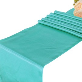 WELMATCH Camino de mesa de satén turquesa 5 piezas para decoración de banquetes de boda, fiesta, eventos, camino de mesa (turquesa, 5)