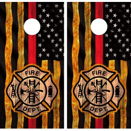 Pair of Cornhole Wraps - Waterproof & Fade-Resistant Vinyl Decals - Thin Red Line Firefighter Flag, Laminated, Regulation Size Stickers for Boards - Durable, Easy to Apply, Scratch-Resistant Skins