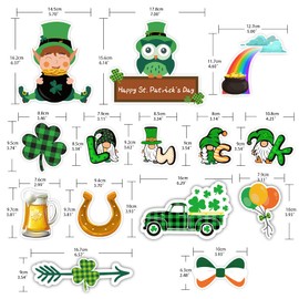 14 Pcs St. Patrick's Day Refrigerator Magnets Sets,Leprechaun Shamrock Gnome Fridge Magnets,Horseshoe Owl Car Magnets Set.Irish Green Refrigerator Magnets for St. Patricks Day.Any Metal Surface Decor