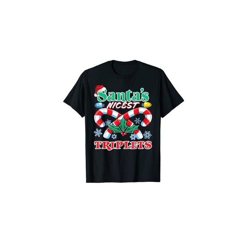 Santa's Nicest Triplets Kids Cute Fun Matching Christmas PJ T-Shirt,