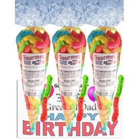 Greatest Dad Happy Birthday Series Bright Sour Worms (NET WT 31 OZ) (Pack of 3) In 1 Box Gourmet Kruise Signature Gift Bags
