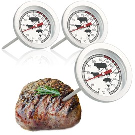 com-four® 3 x Stainless Steel Roasting Thermometers, Analogue Meat Thermometer up to 120 °C, Grill Thermometer, Meat Needle, 10 cm (Pack of 003)