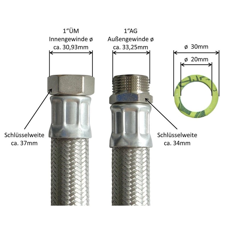 H2O-Flex DN25 Reinforced Hose 1 Inch Union Nut x 1