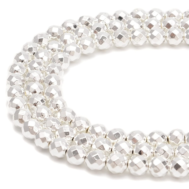 JM Design Titanium Silver Hematite Faceted Round Beads Size 8mm