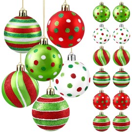 JOISHOP 18pcs Christmas Tree Baubles, 2.4 Inch Hanging Christmas Balls Ornaments Glittering Red and Green Christmas Baubles Shatterproof Balls with Strings for Xmas Tree Decorations