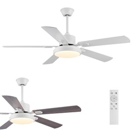 XIZEHA 52" White Ceiling Fans with Light and Remote Control, Modern Ceiling Fan with Lights, 3 Blade White Indoor Bedroom Living Room Ceiling Fan
