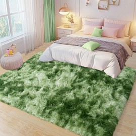 Soft Fluffy Rug for Living Room, 4x6 Tie-Dyed Green Shag Area Rug for Bedroom Living Room, Non-Slip Fuzzy Carpet for Girls Boys Kids, Throw Rugs for Dorm, Modern Home Decor Aesthetic