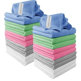 Clay Roberts Microfibre Cleaning Cloths, 40cm x 30cm - Pack of 20, Mixed Colours, Machine Washable, Polishing, Waxing & Dusting Cloth, Lint-Free, e Cloth, Kitchen Towel, Car Cleaning, Microfiber cloth
