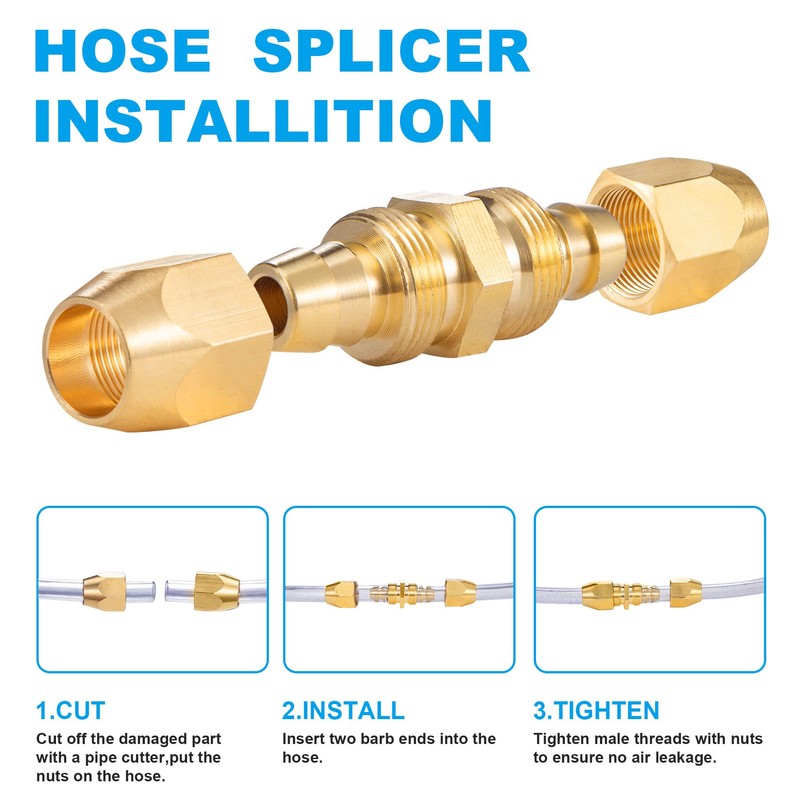 Breezliy 4PCS Soild Brass Air Reusable Hose Splicer For 3/8-Inch