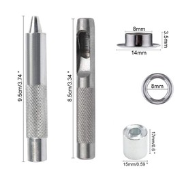 Luabue 203pcs Pencil Case with Metal Eyelets Grommet Eyelets 8mm Metal Eyelets Repair Tool for Clothes Bag Leather Canvas Shoes Crafts - 4 Colors