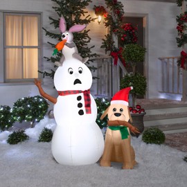 6FT LED Snowman with Bunny and Dog Christmas Inflatable