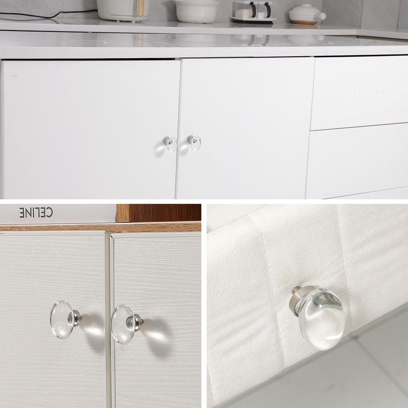 CLCTK 8 Pack Glass Cabinet Knobs and Pulls, Oval Crystal
