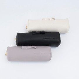 Mianjian & ZIRUN Ribbon Pen Case, Synthetic Leather, Metal Zipper, PU Leather, Large Capacity, Small Storage Case, Slim, Luxurious, Popular & Cute Pencil Case, Simple, Stylish, For Adults, White A