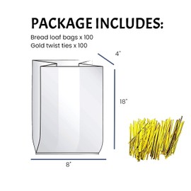 Reusable Plastic Bread Bags for Homemade Bread - 100 Pack Clear Bag with Ties For An Airtight Moisture-free Preservation and Storage - Loaf Home Bakers Bakery Owners
