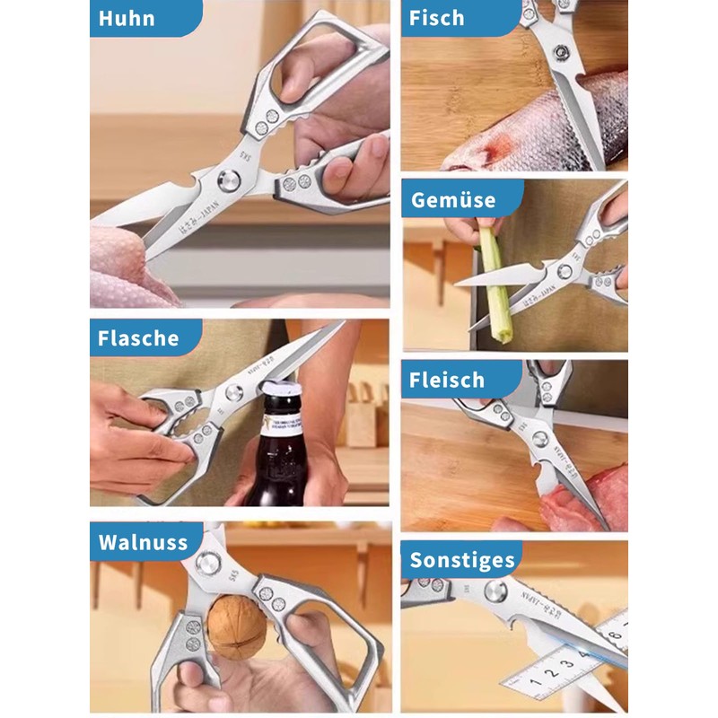 Multifunctional kitchen scissors made of stainless steel, sharp blade: robust