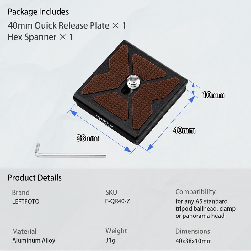 LEFTFOTO 40mm Arca Swiss メタルユニバーサルカメラクイックリリースプレート デジタル一眼レフカメラ三脚ボールヘッド用アルカタイプクランプに適合
