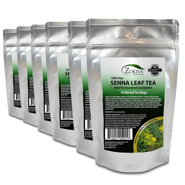 Senna Tea 6-Pack 180 Bags 100% Pure, All-Natural, Herbal Laxative/Cleanser