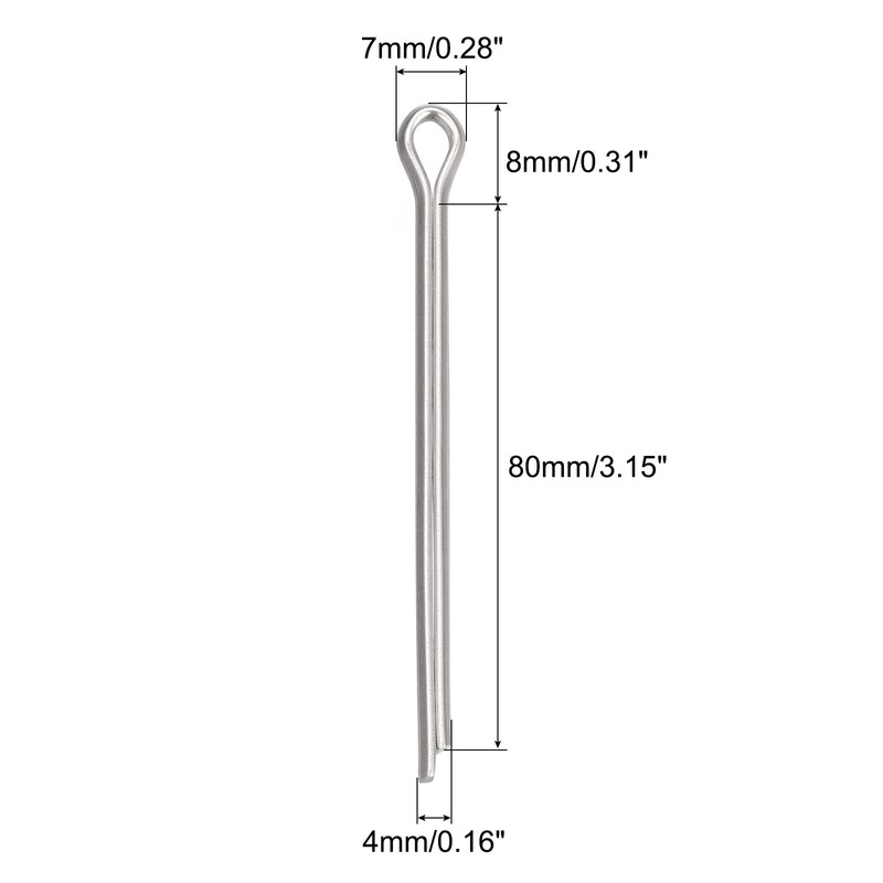 sourcing map Split Cotter Pin, 4mm x 80mm Stainless Steel