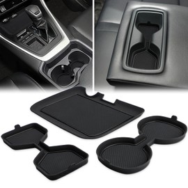 Auovo 3D Cup Holder Insert Liners Compatible with Toyota RAV4 Accessories 2025 2024 2023 2022 2021 2020 2019 Car Custom Cup Holder Mats Pads 3-pc Set (Black Trim)