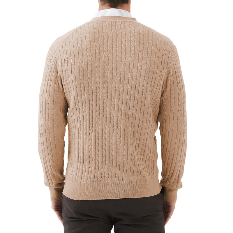 Kallspin Men's Cardigan Sweater Wool Blend V Neck Cable Knit