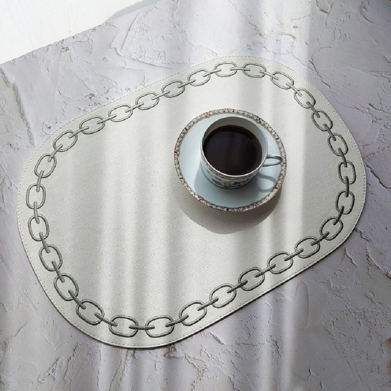 Artepele artificial leather oval chain embroidery table mat 2 pieces,