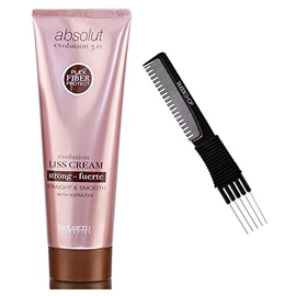 Salerm Absolut Evolution 3.0 LISS CREAM, Straight & Smooth Hair with Keratin, Plex Fiber Protect Absolute, Complete Straightening Treatment Creme (w/ Sleek Teasing Comb) (STRONG Formula (PACK OF 1))