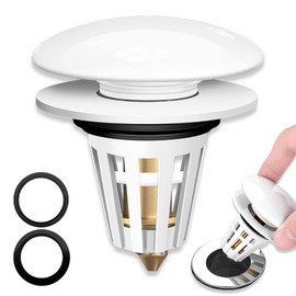 1 Pcs Abflussstopfen,Waschbeckenstöpsel,Ablauf Abflussstopfen mit Sieb,Messing Bounce Core Push-Type Drain Plug,Keramik Pop up Ablaufventil,ür Waschbecken Bad und Küchenbecken(33-40mm Weiß).
