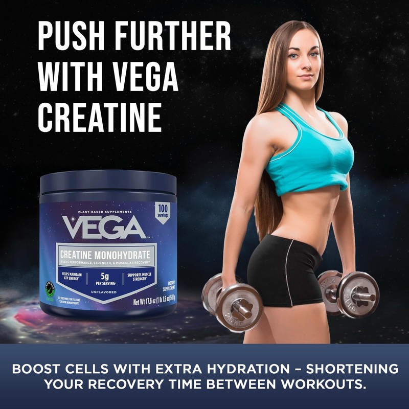 Vega Micronized Creatine Monohydrate Powder, Unflavored – 5g Pure Vegan
