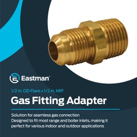 Eastman 1/2 Inch OD Flare x 1/2 Inch MIP Gas Fitting Adapter for Natural Gas and Liquid Propane, Zinc Plated Steel, 65704B