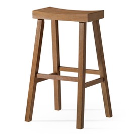 Maven Lane Vincent 31 Inch Tall Bar Height Backless Rectangular Saddle Barstool in Antiqued Natural Finish with Rustic Wood Top Seat