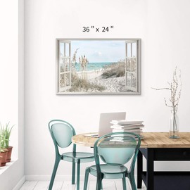 Hardy Gallery Coastal Beach Picture Wall Art: Beach Theme Window Canvas Art Prints Seascape Artwork for Bedroom (36” x 24“ x 1 Panel)