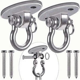 BeneLabel Set of 2 Permanent Antirust Stainless Steel 304 Heavy Duty Swing Hangers, 2000LB Capacity 180° Swing Hook for Yoga Hammock Chair Sandbag