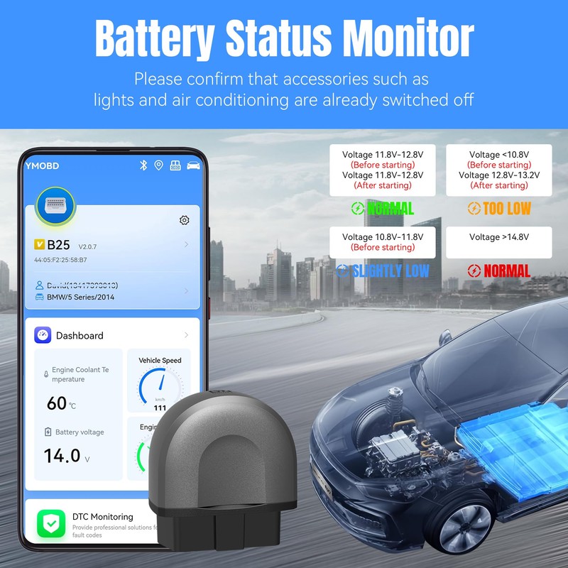 BellaGesundheit OBD2 Bluetooth Adapter, OBD2 Diagnostic Tool with All System