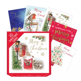 Piccadilly Greetings Assorted Christmas Cards Multi-pack|12 x 12cm| Pack of 30 Christmas Cards, 5 unique colorful designs with white envelopes, suitable for all ages and genders