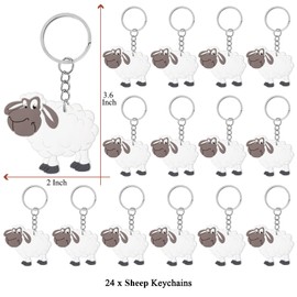 KeeStar 24 Pack Sheep Keyring Party Favor Packs for Farm Animal Baby Shower, Barnyard Themed Party, Birthday, School Carnival Rewards, Classroom Prize