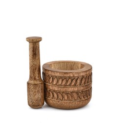 Mahasu Mortar & Pestles Mango Wood Rustic Style Herb Spice Grinder Masala Mixer Manual Kharal Mashing Bowl Crusher Kitchen Gadgets Mortar- 4" x 3" Pestle- 5.5"