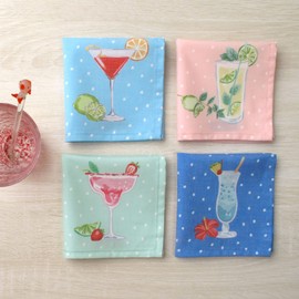 Party Themed Colorful Designs Printed Cotton Blend Fabric Napkin Set of 4 (10"x10" Set of 4, Cocktail Assortment)