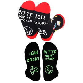 XMNIVATE 1 Pair of Red Game Socks, 1 Pair of Green Game Socks, Patterned Socks, Fun Game Socks, New Cotton Socks, Fun Sock Gifts for Men and Women (One Size Fits All)
