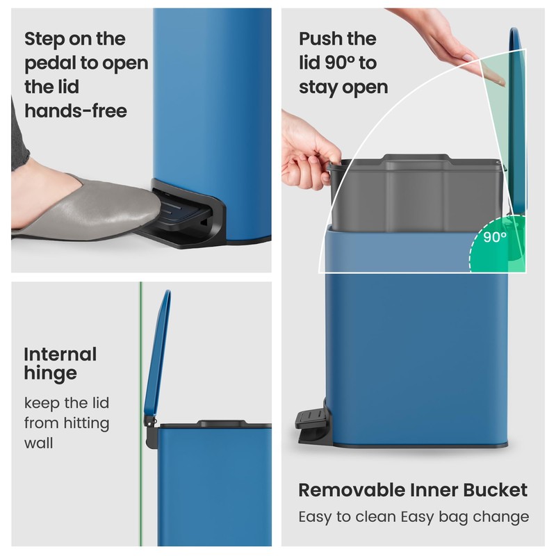 Cesun Small Bathroom Trash Can with Lid Soft Close, Step
