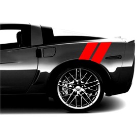 Clausen's World 4 Inch Rear Fender Hash Mark Double Bars Racing Stripes Vinyl Decals Both Sides, Fits Chevy Corvette C6 Stingray, Red