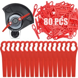 80 Pcs Grass Trimmer Replacement Blades, 83 mm Plastic Garden Mower Blades Cordless Lawn Mower Cutting Blades Lawn Strimmer Accessories Tool for Swift Ryobi VonHaus Grass Strimmer-Red